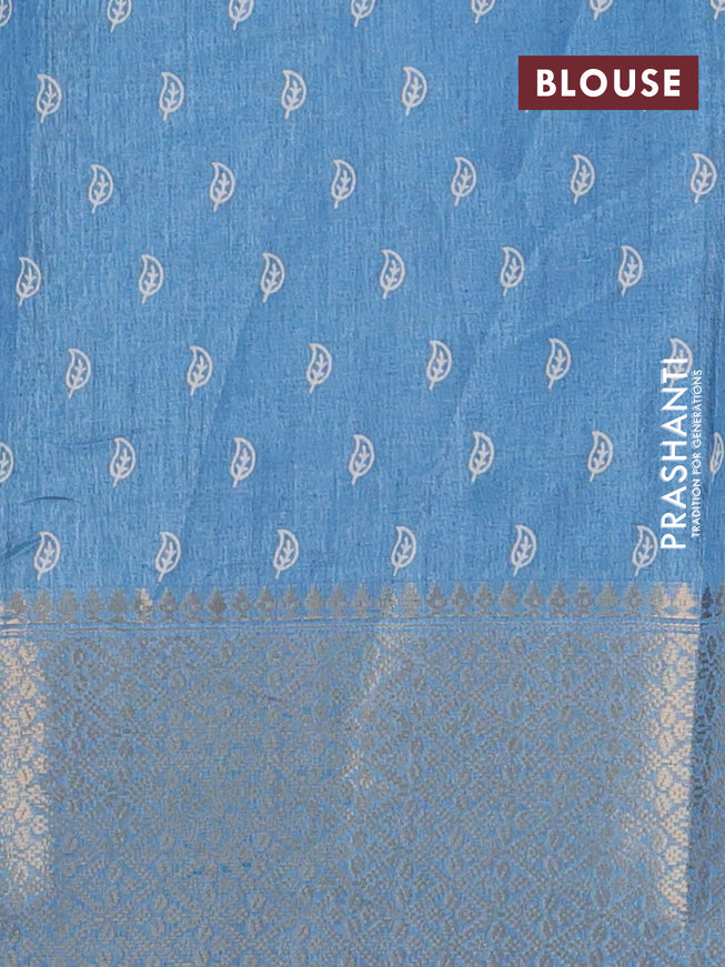 Semi dola saree blue shade with allover geometric prints and zari woven border