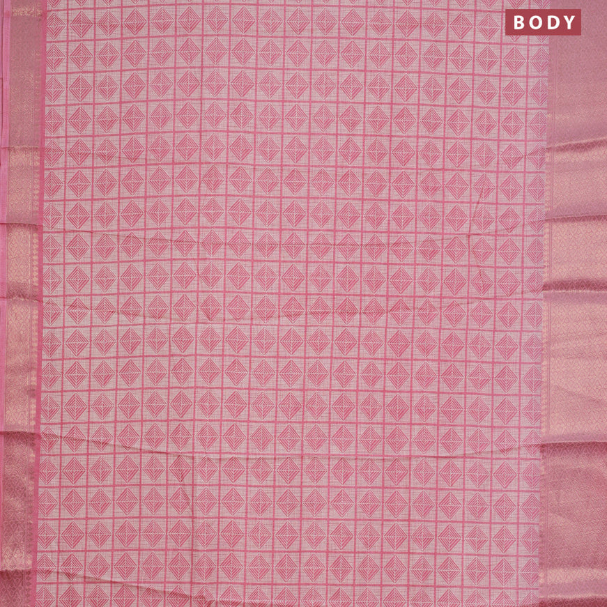 Semi dola saree peach pink with allover geometric prints and zari woven border