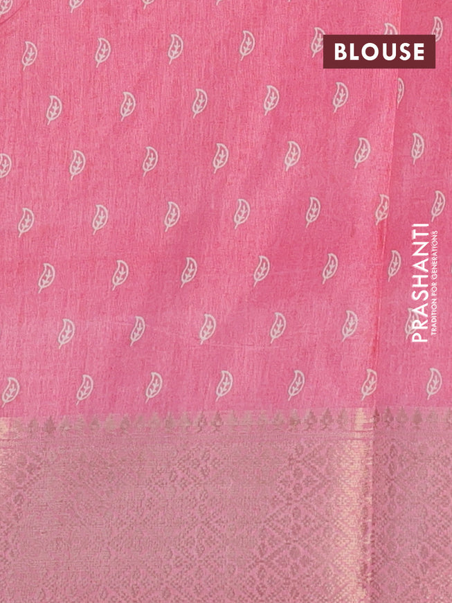 Semi dola saree peach pink with allover geometric prints and zari woven border