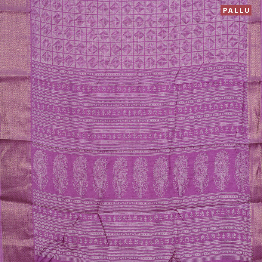 Semi dola saree purple shade with allover geometric prints and zari woven border