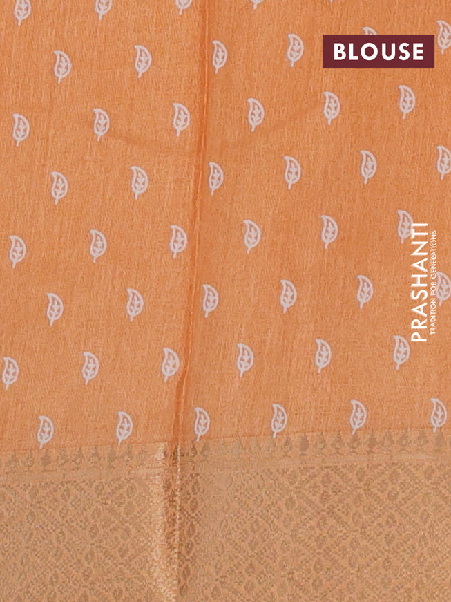 Semi dola saree peach orange with allover geometric prints and zari woven border