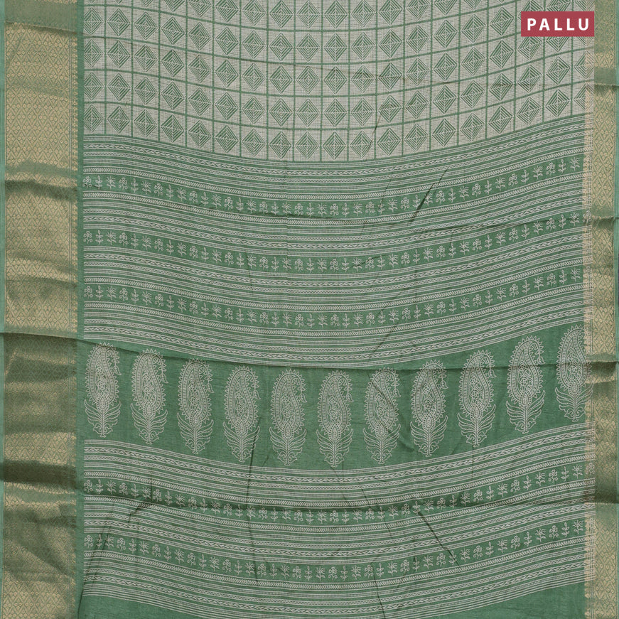 Semi dola saree pastel green with allover geometric prints and zari woven border