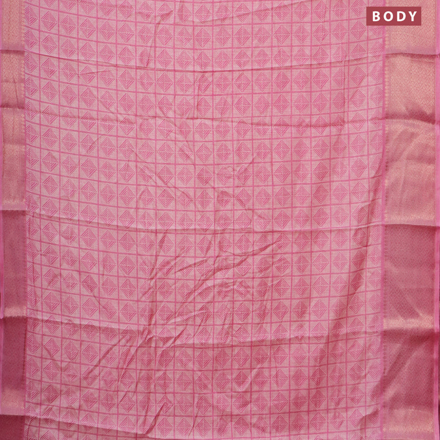 Semi dola saree light pink with allover geometric prints and zari woven border