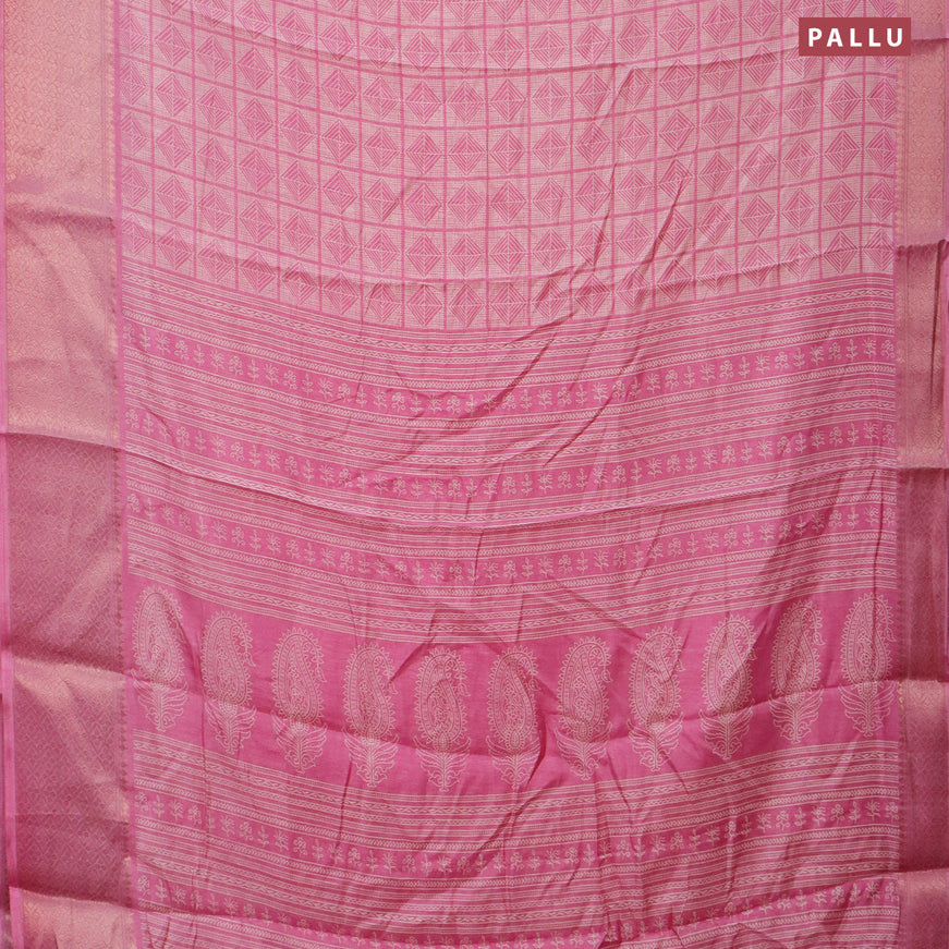 Semi dola saree light pink with allover geometric prints and zari woven border