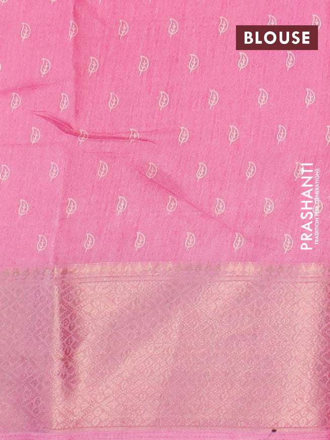 Semi dola saree light pink with allover geometric prints and zari woven border