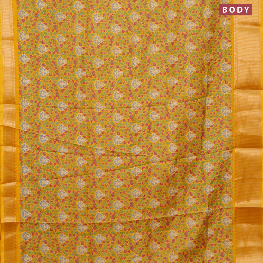 Semi dola saree mustard shade with allover floral prints and zari woven border