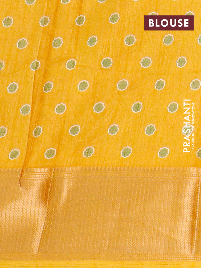 Semi dola saree mustard shade with allover floral prints and zari woven border