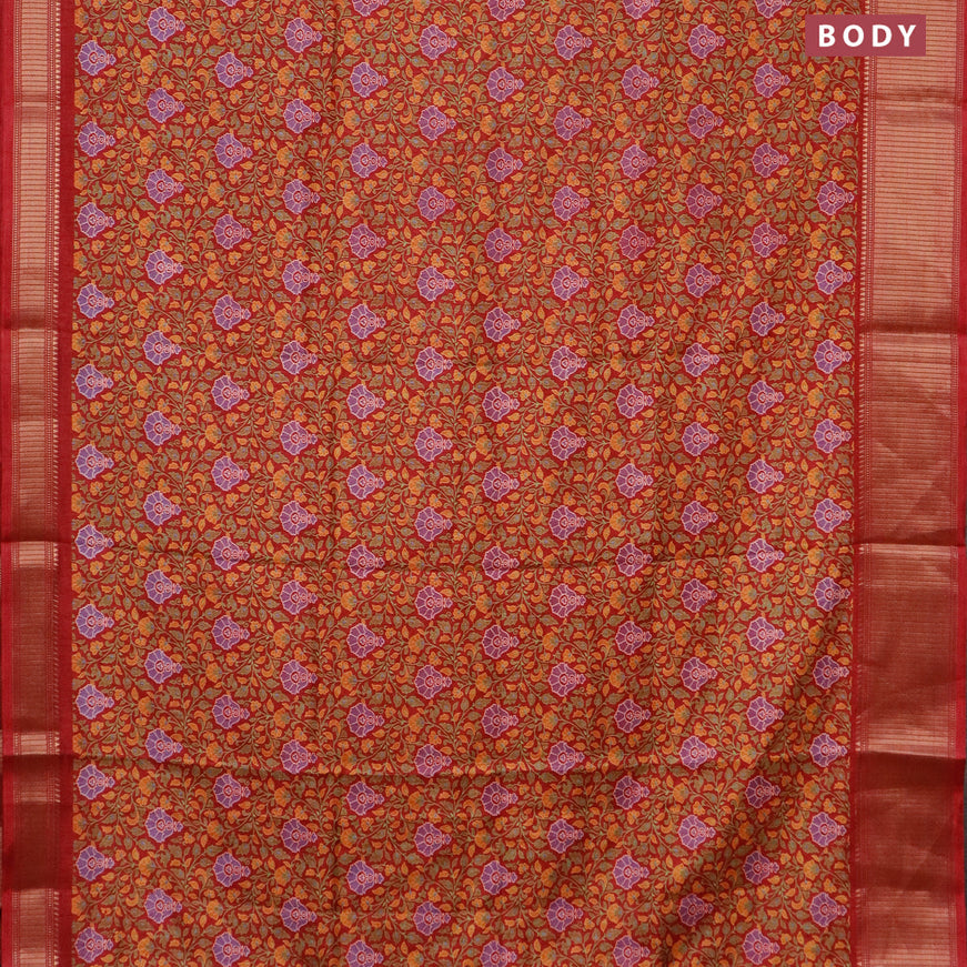 Semi dola saree maroon with allover floral prints and zari woven border