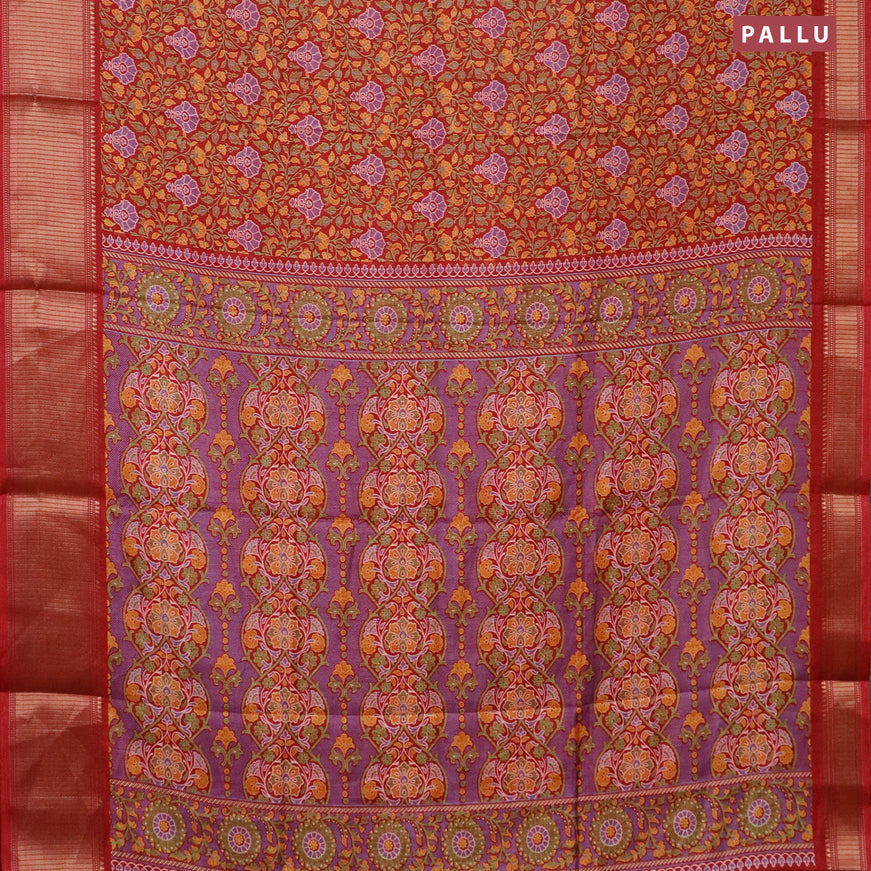 Semi dola saree maroon with allover floral prints and zari woven border