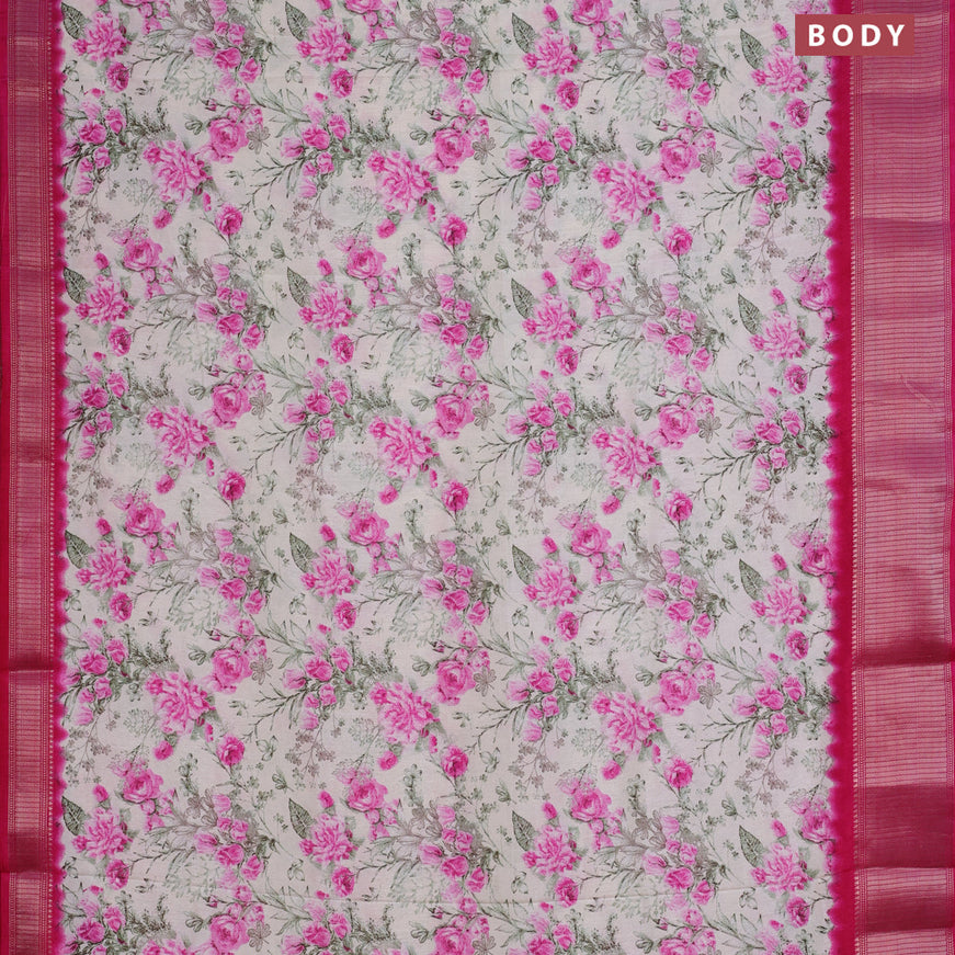 Semi dola saree cream and pink with allover floral prints and zari woven border