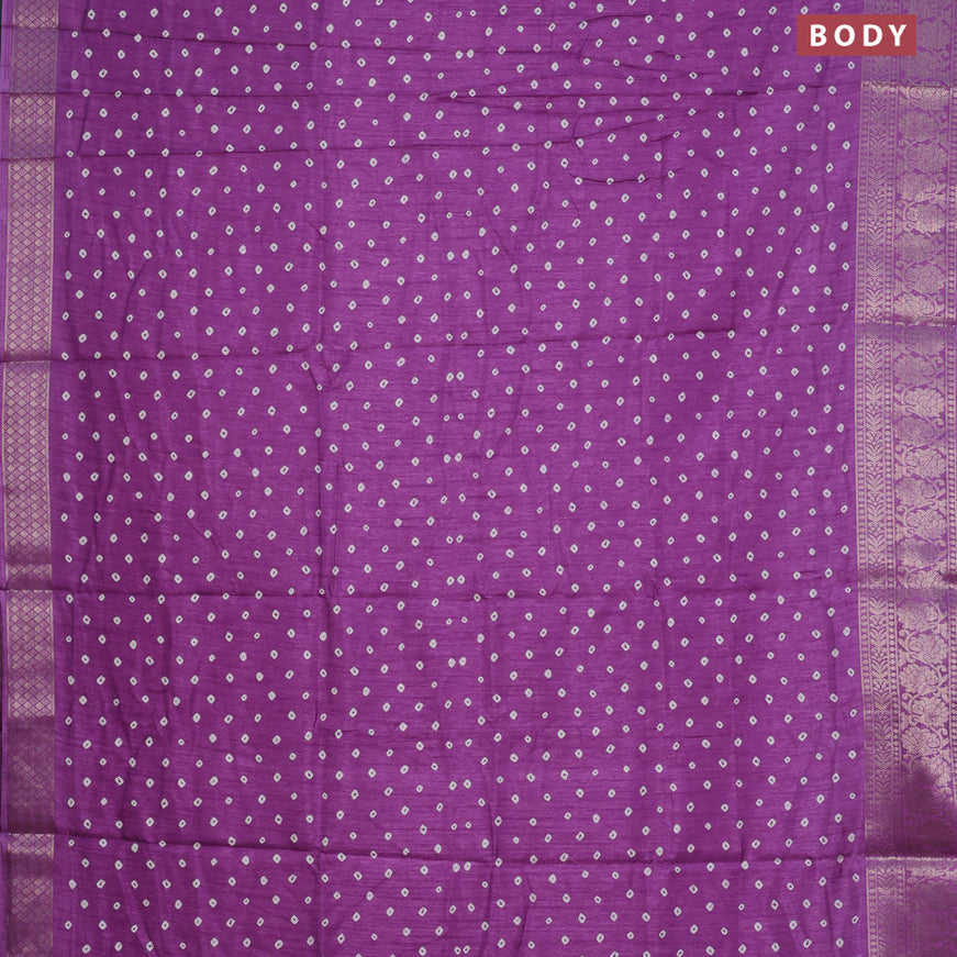 Semi dola saree purple shade with allover bandhani butta prints and zari woven border