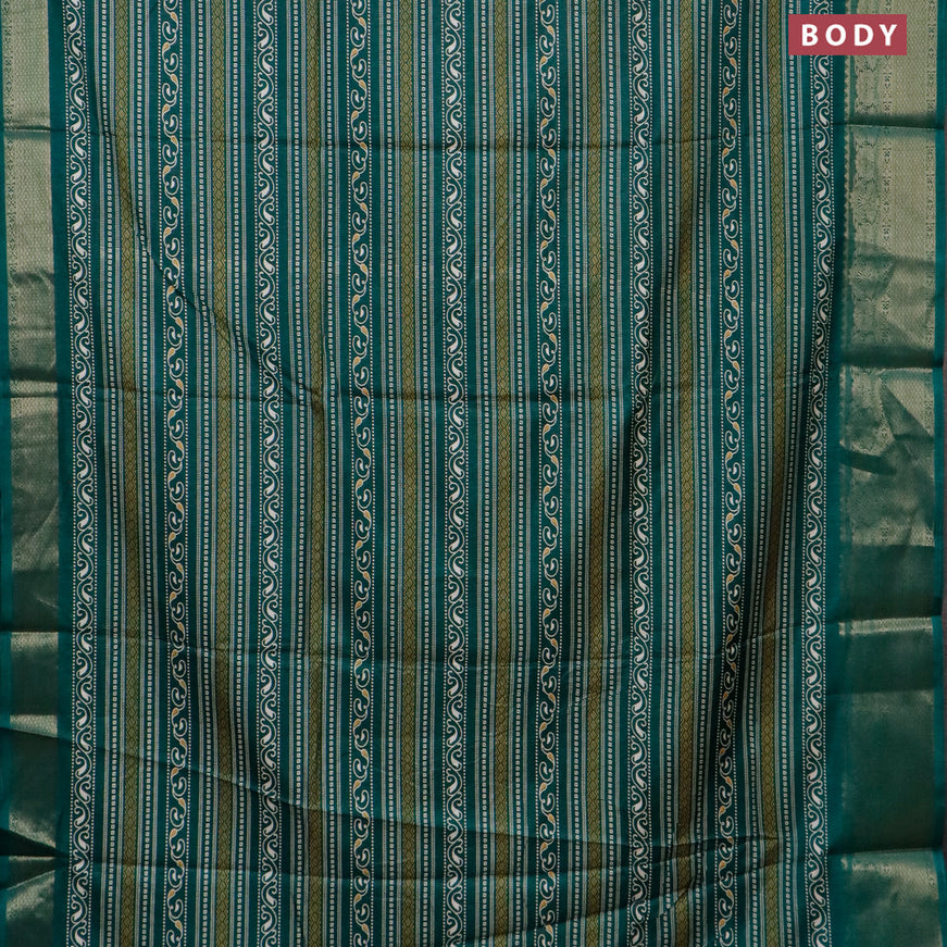 Semi dola saree green with allover prints and zari woven border