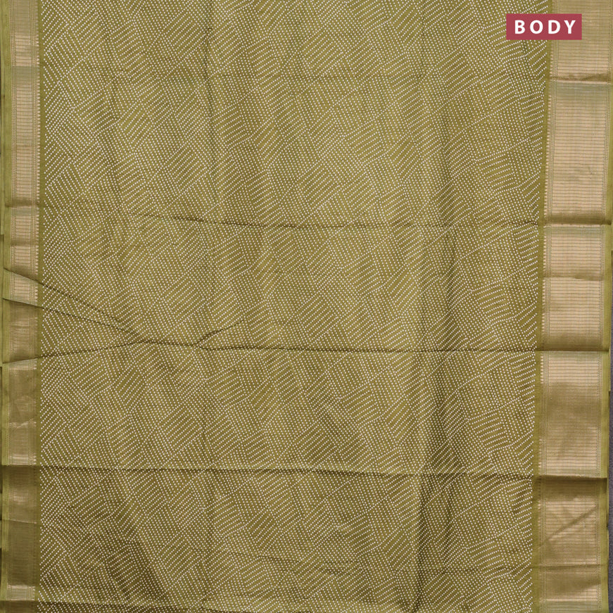 Semi dola saree mehendi green with allover bandhani prints and zari woven border