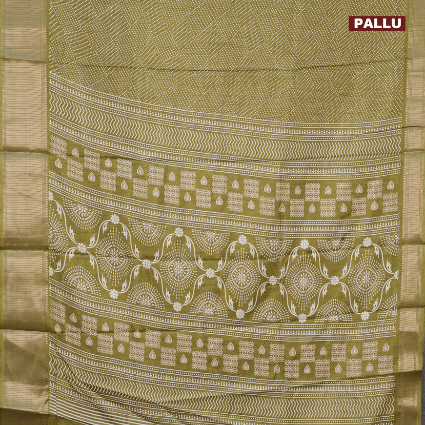 Semi dola saree mehendi green with allover bandhani prints and zari woven border