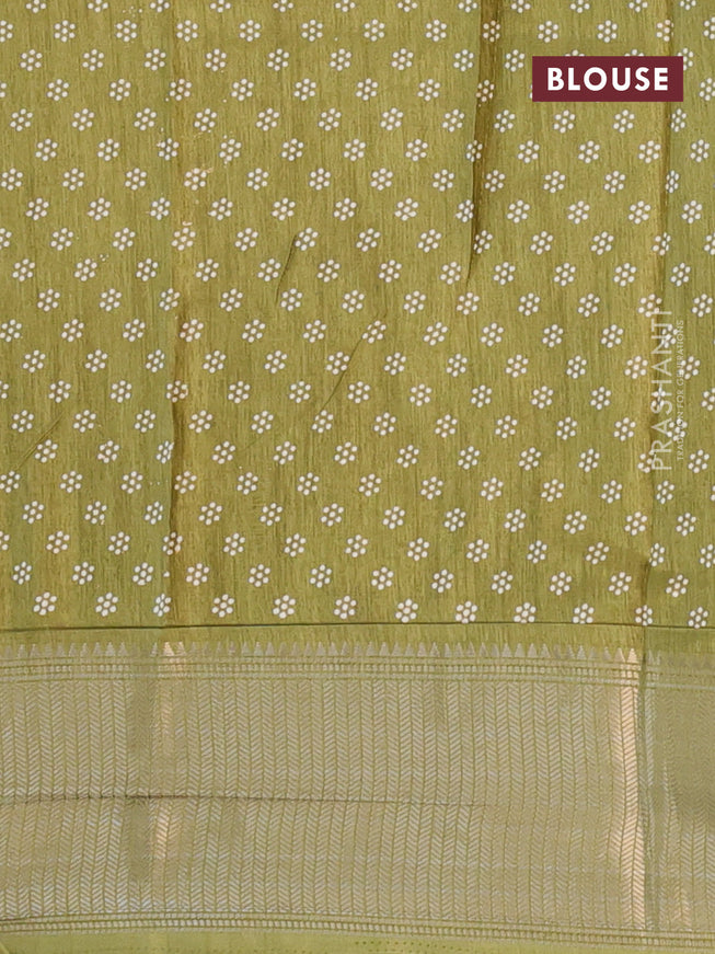 Semi dola saree mehendi green with allover bandhani prints and zari woven border