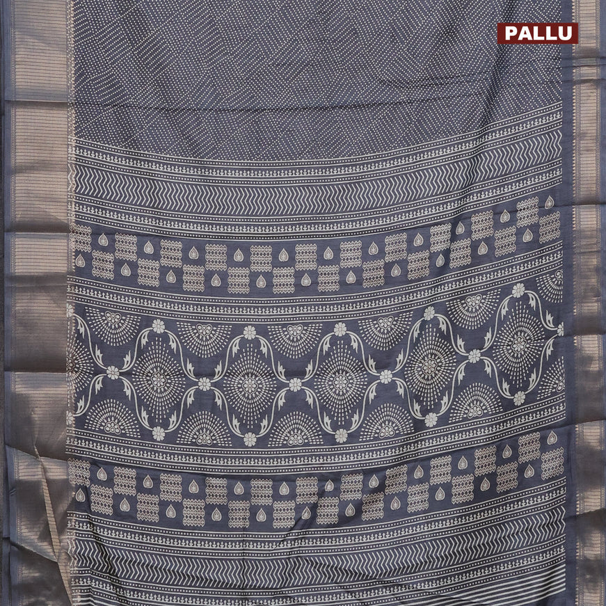 Semi dola saree elephant grey with allover bandhani prints and zari woven border