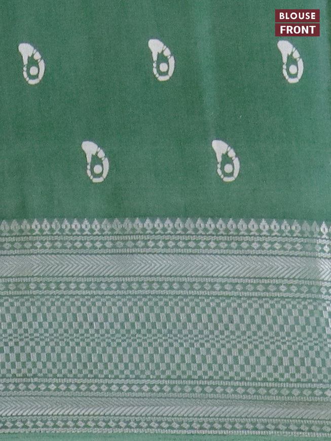 Semi dola saree green with batik butta prints and zari woven border