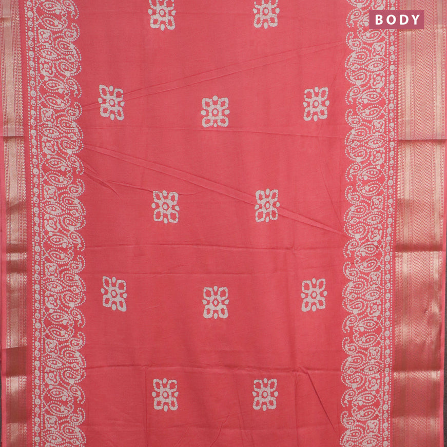 Semi dola saree red shade with batik butta prints and zari woven border