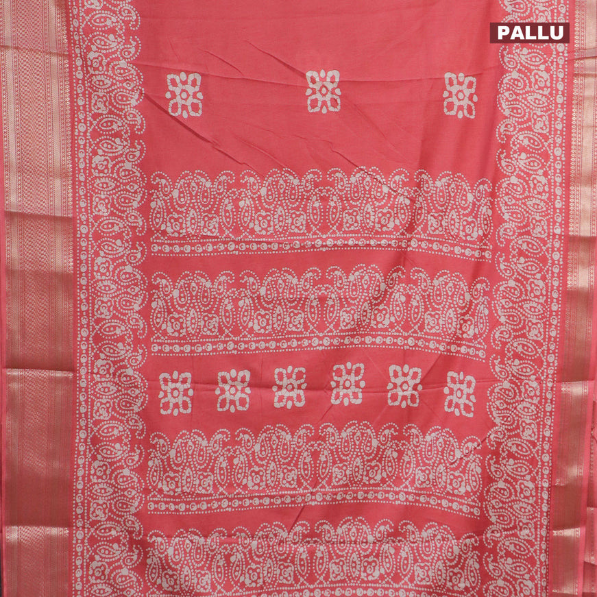 Semi dola saree red shade with batik butta prints and zari woven border