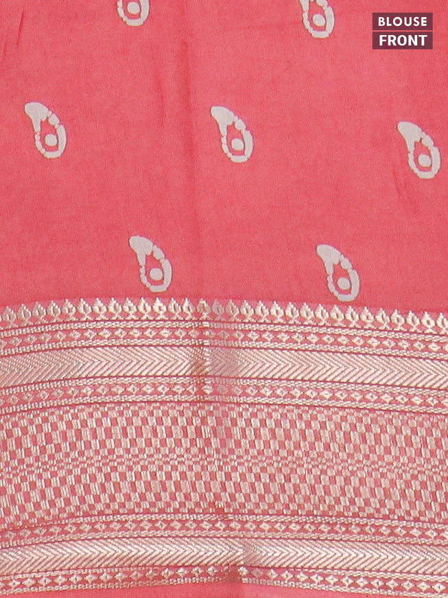 Semi dola saree red shade with batik butta prints and zari woven border