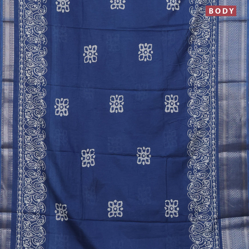 Semi dola saree peacock blue with batik butta prints and zari woven border