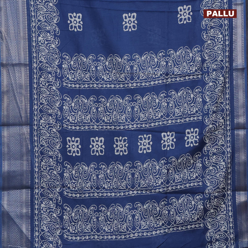 Semi dola saree peacock blue with batik butta prints and zari woven border