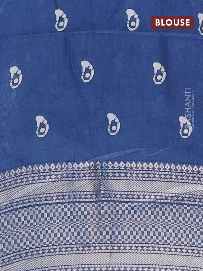 Semi dola saree peacock blue with batik butta prints and zari woven border