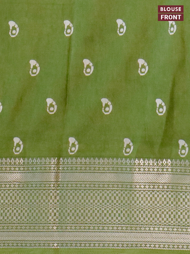 Semi dola saree light green with batik butta prints and zari woven border