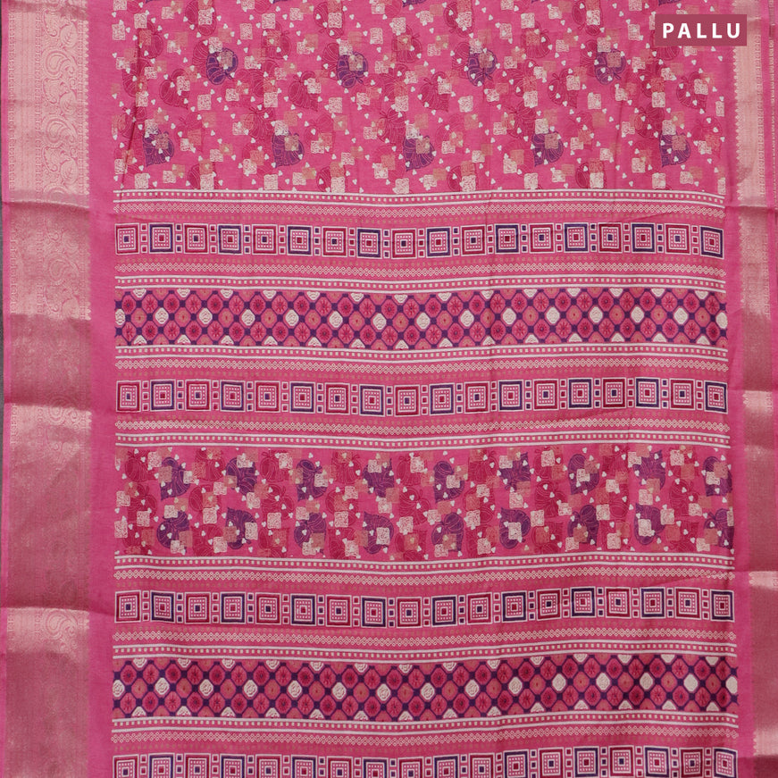 Semi dola saree pink with allover prints and zari woven border