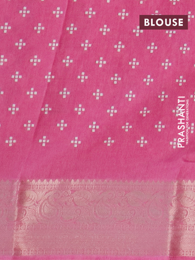 Semi dola saree pink with allover prints and zari woven border