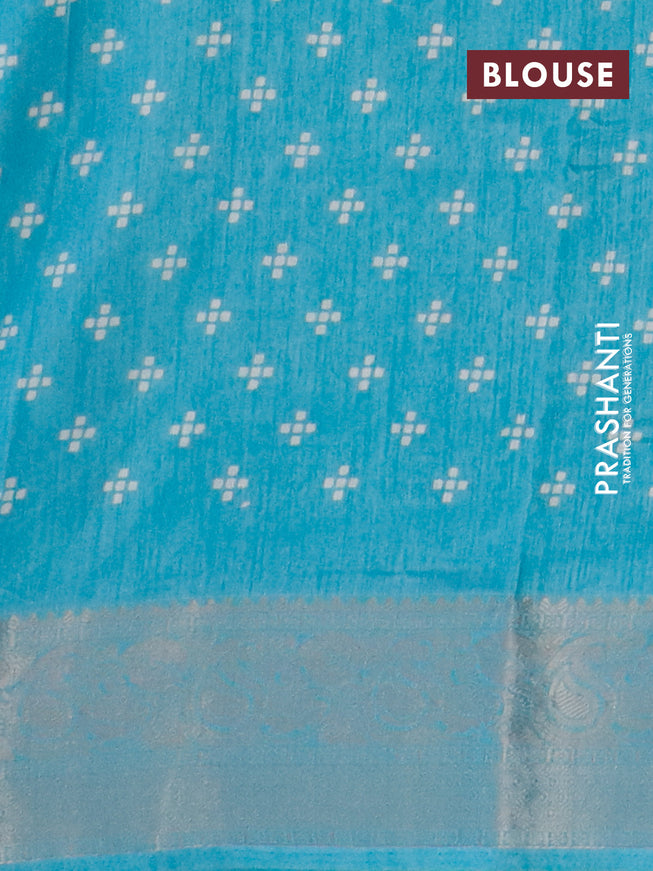 Semi dola saree light blue with allover prints and zari woven border