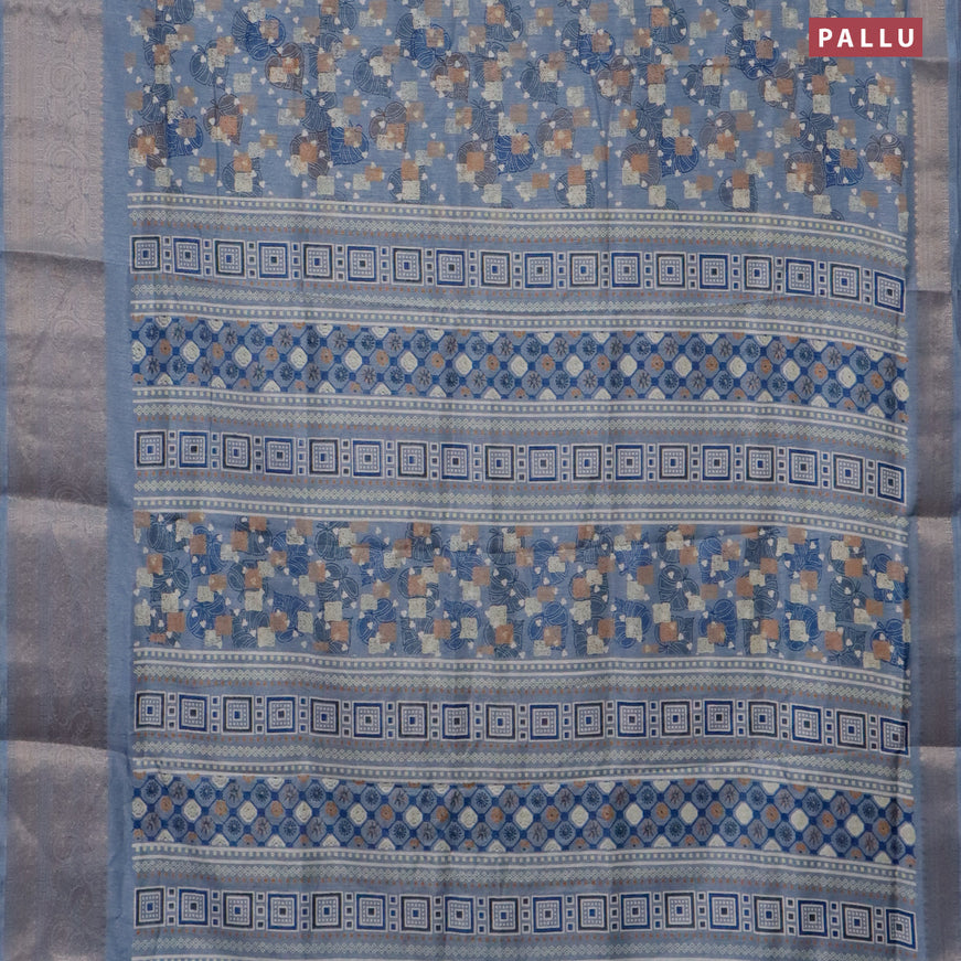 Semi dola saree grey with allover prints and zari woven border