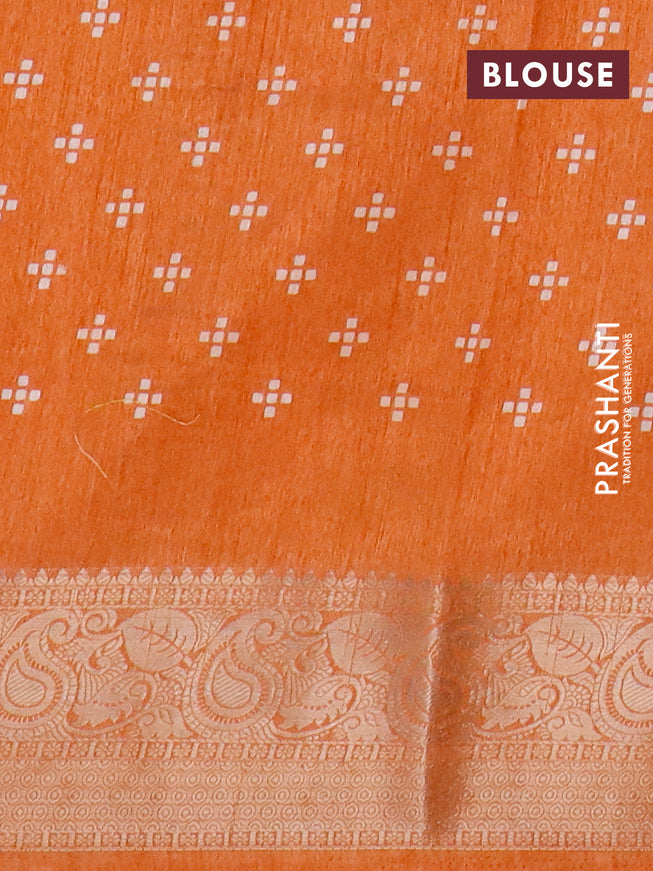 Semi dola saree orange with allover prints and zari woven border