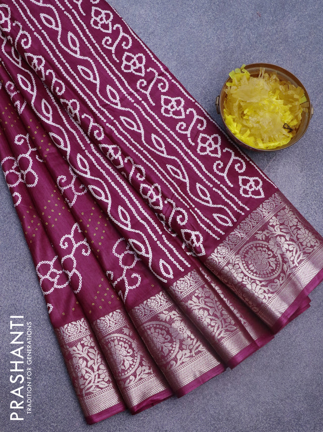 Semi dola saree purple with allover bandhani prints and zari woven border