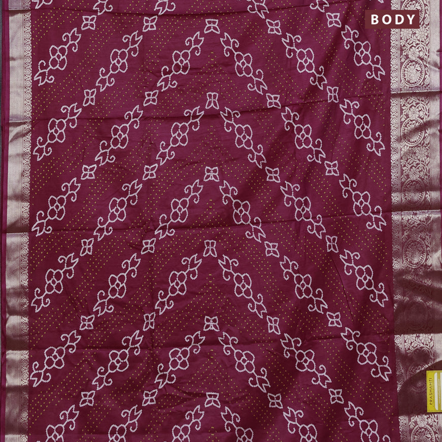 Semi dola saree purple with allover bandhani prints and zari woven border