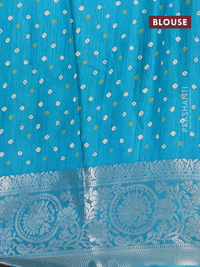 Semi dola saree teal blue with allover bandhani prints and zari woven border