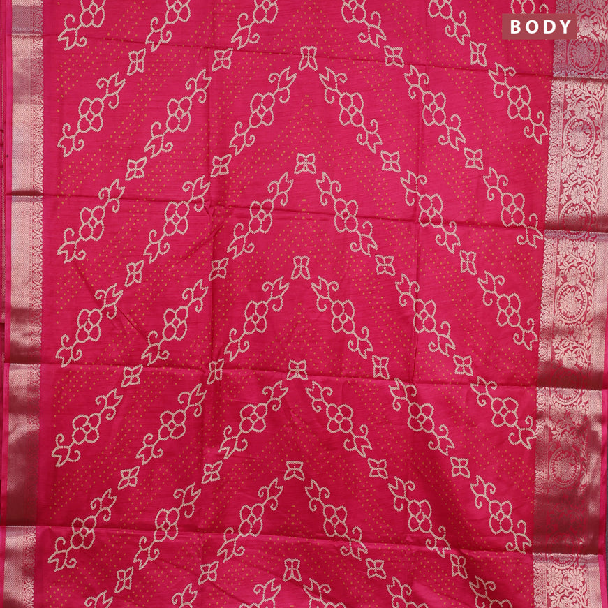 Semi dola saree pink with allover bandhani prints and zari woven border