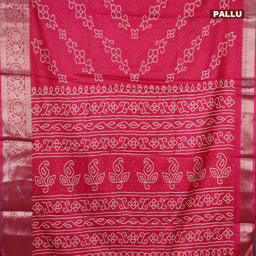 Semi dola saree pink with allover bandhani prints and zari woven border