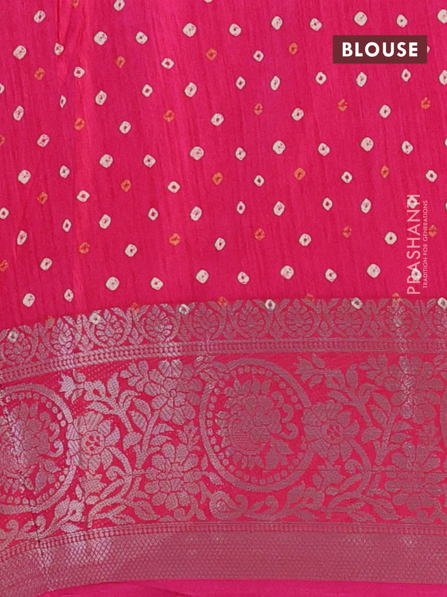 Semi dola saree pink with allover bandhani prints and zari woven border