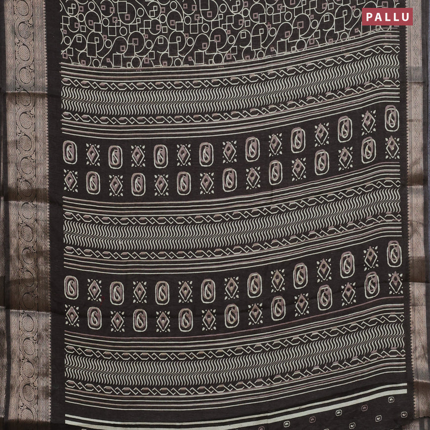 Semi dola saree deep coffee brown with allover geometric prints and zari woven border