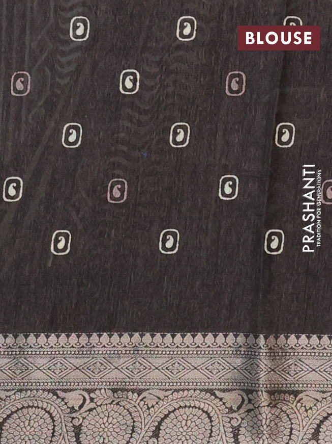 Semi dola saree deep coffee brown with allover geometric prints and zari woven border