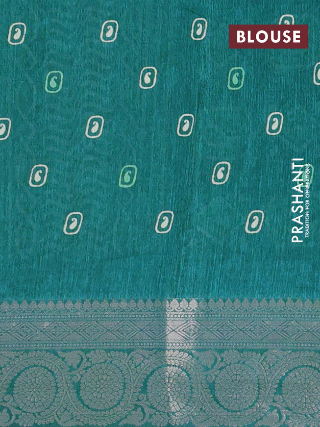 Semi dola saree teal blue with allover geometric prints and zari woven border