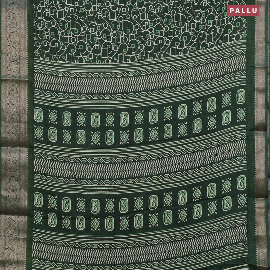 Semi dola saree green with allover geometric prints and zari woven border