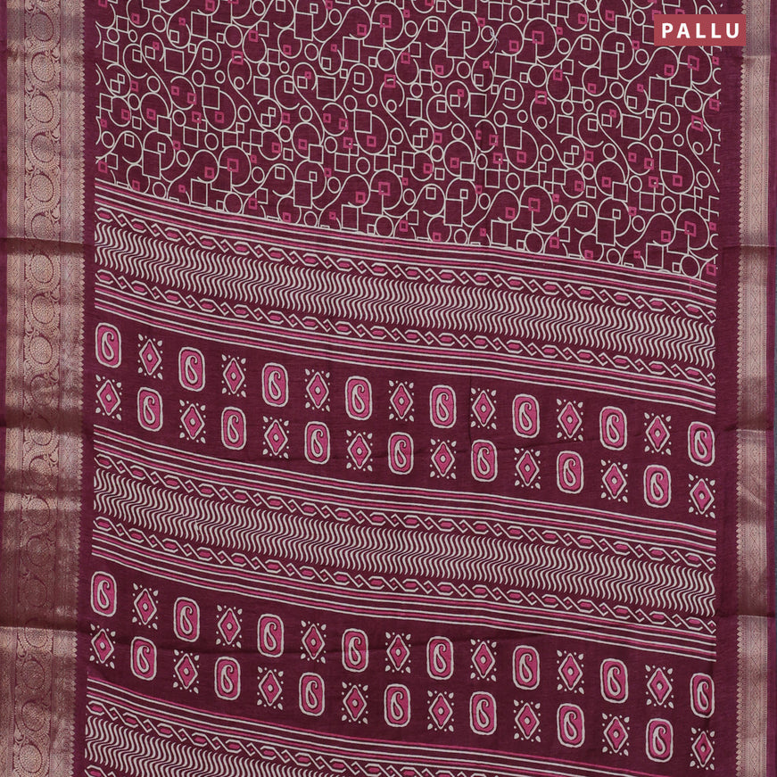 Semi dola saree maroon with allover geometric prints and zari woven border