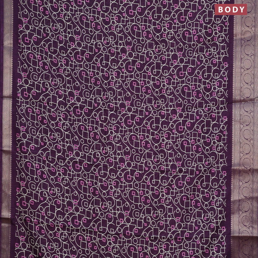 Semi dola saree deep purple with allover geometric prints and zari woven border