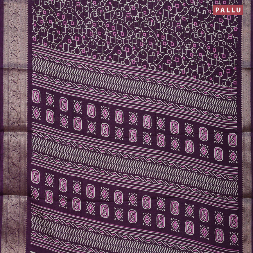 Semi dola saree deep purple with allover geometric prints and zari woven border