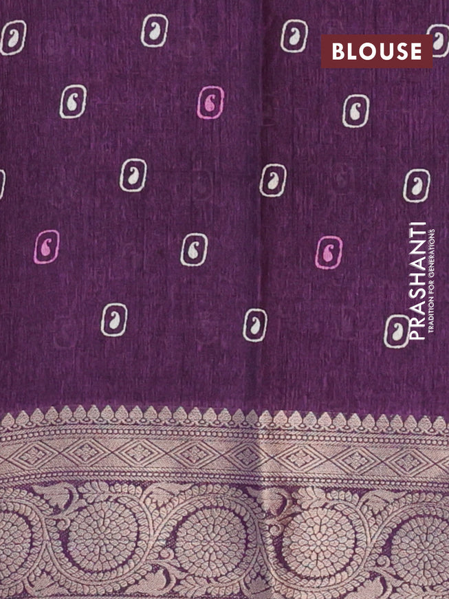 Semi dola saree deep purple with allover geometric prints and zari woven border