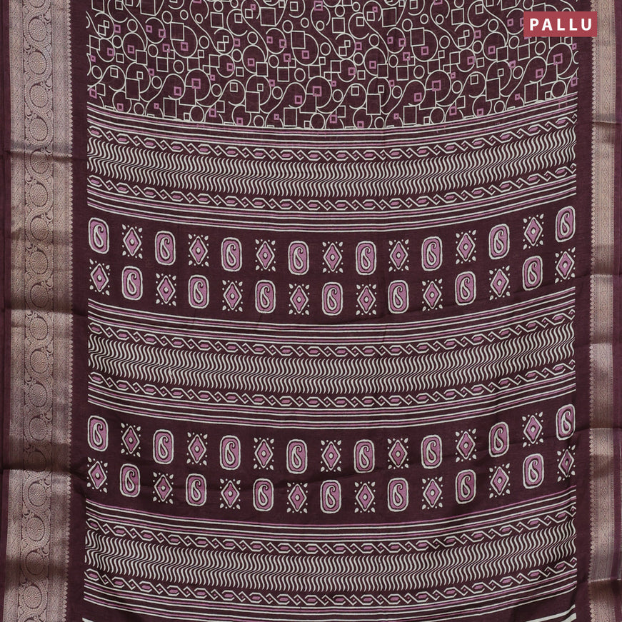 Semi dola saree brown with allover geometric prints and zari woven border