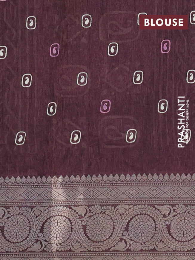 Semi dola saree brown with allover geometric prints and zari woven border