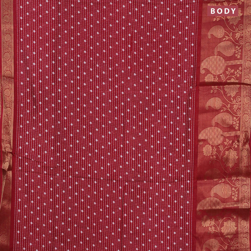 Semi dola saree maroon with allover prints and long rich zari woven border